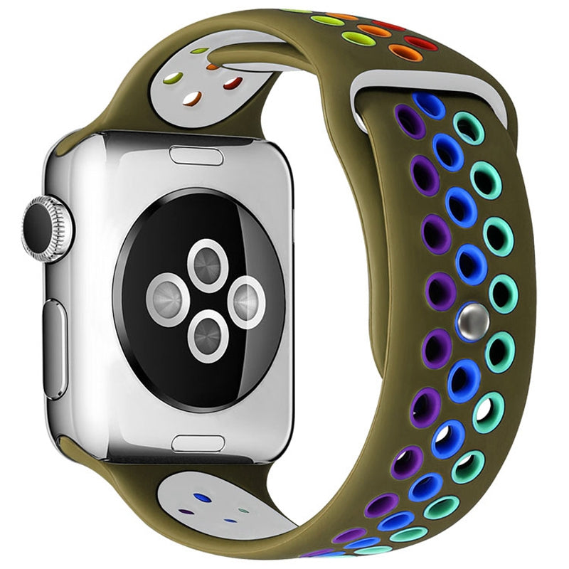 For Apple Watch Series 9 8 7 41mm 6 5 4 SE (2023) SE(2022) SE 40mm 3 2 1 38mm Dual Color Rainbow Silicone Watch Strap Adjustable Wrist Band For Apple Watch Series 9 8 7 41mm 6 5 4 SE (2023) SE(2022) SE 40mm 3 2 1 38mm Dual Color Rainbow Silicone Watch Strap Adjustable Wrist Band